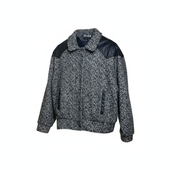 80's/90's Vintage ELCO Wool And Leather Jacket Gray Black White Size 12 - Picture 1 of 9